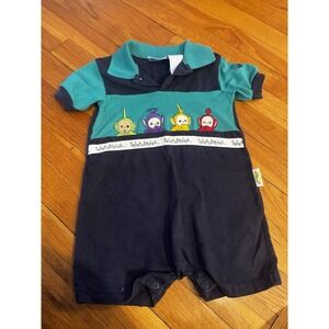 Vintage Teletubbies Navy Green Short Sleeved Romper One Piece Characters 2t 1998